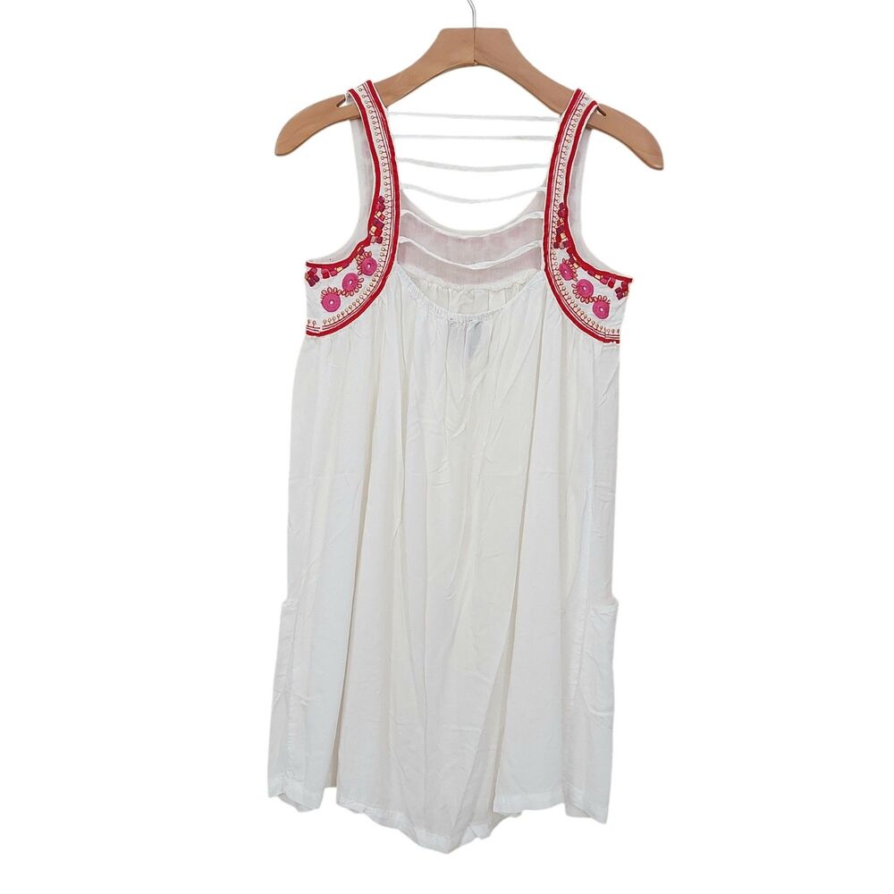 For Cynthia Beachwear Mini Dress Womens XS White Embroidered Bohemian Artsy - Picture 4 of 10